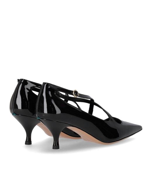 A.Bocca Black Patent Leather Heart-Cutout Spool-Heel Pumps