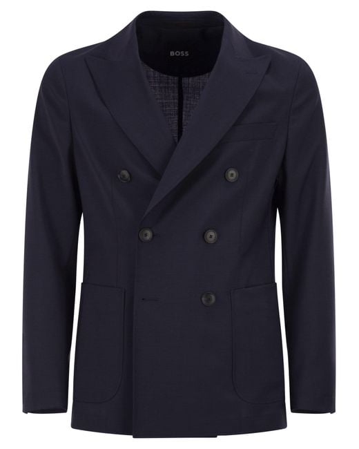 Boss Blue Double-Breasted Blazer for men