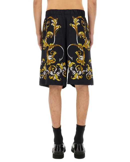 Versace Jeans Couture Black Shorts With Baroque Outline Print for men