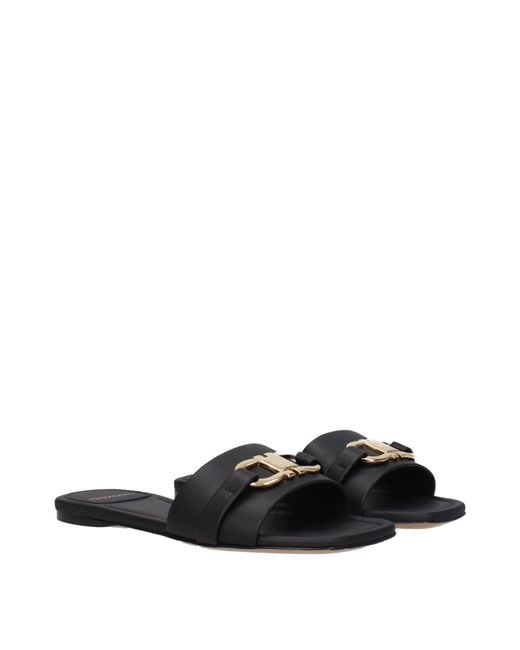 Ferragamo Black Leah Leather Flip Flops And Clogs