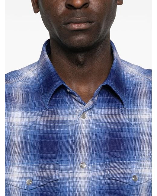 Tom Ford Blue Cotton Checked Shirt for men