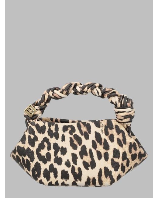 Ganni Metallic Leopard Print Top Handle Bag