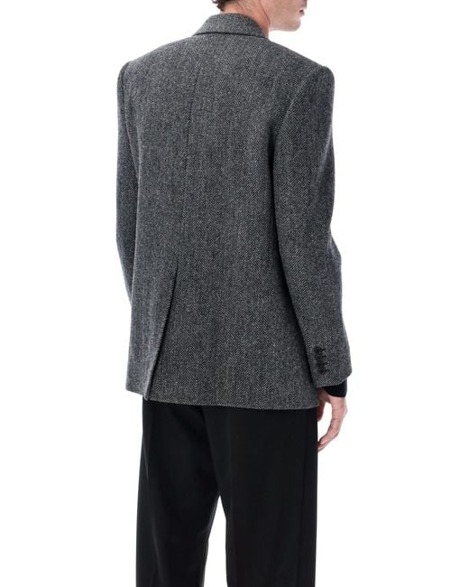 Saint Laurent Gray Oversized Single-Breasted Herringbone Wool Jacket