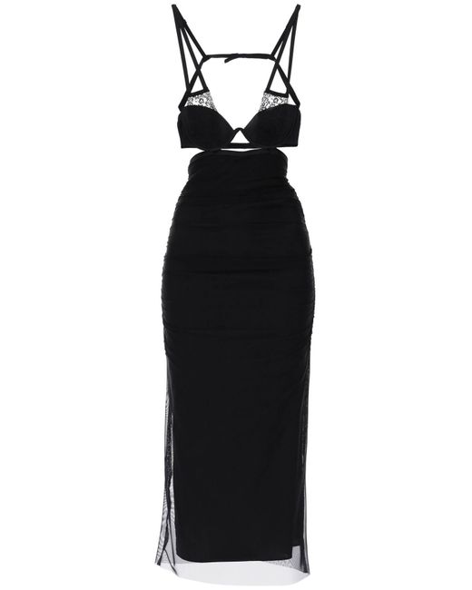 Midi Vestido con detalles de ratina Dolce & Gabbana de color Black