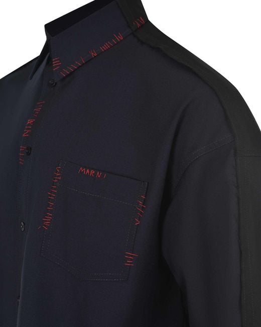 Marni Blue Camicia Blu Scuro Con Retro A Contrasto
