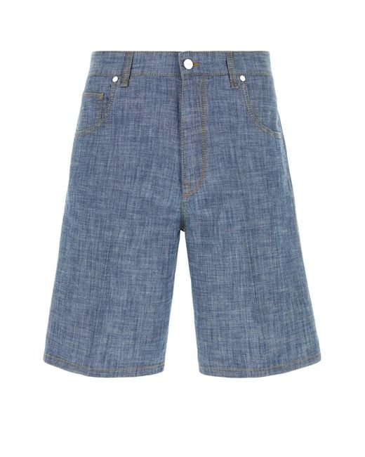 Fendi Blue Light Chambray Bermuda Shorts