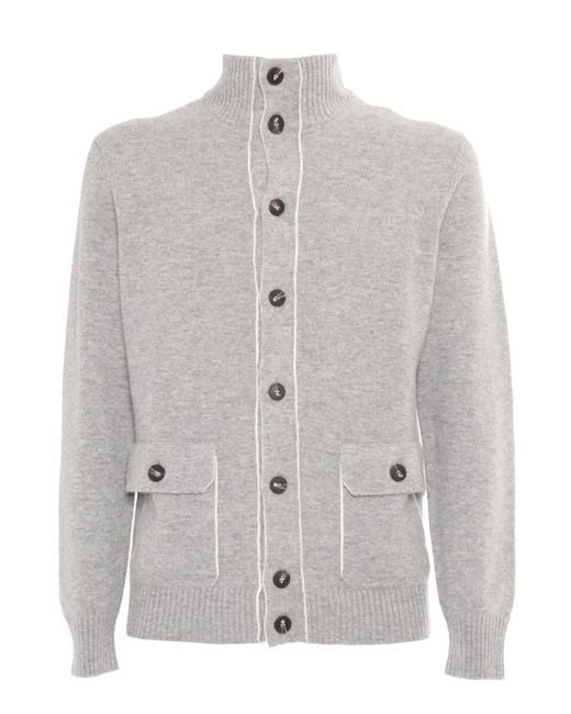 Kangra Cashmere Gray Knitted Jacket With Buttons And Pockets Wool Cashmere Heavy