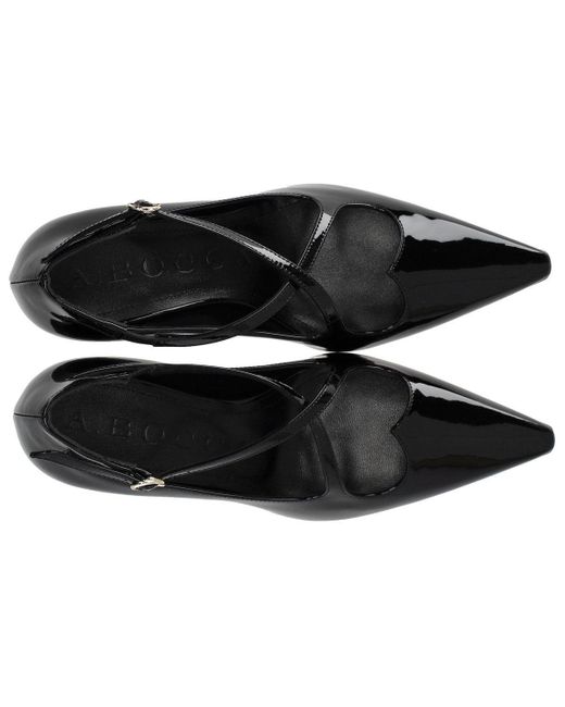 A.Bocca Black Patent Leather Heart-Cutout Spool-Heel Pumps
