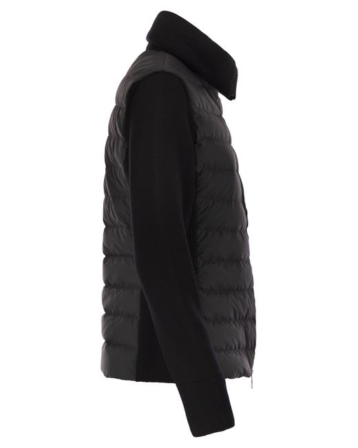Moncler Black Gepolsterte Woll -Strickjacke mit Reißverschluss