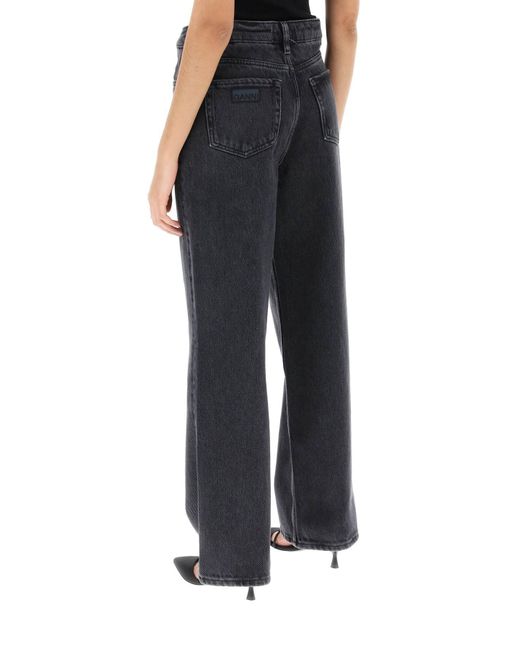 Ganni Blue Loose Jeans With Drawstring