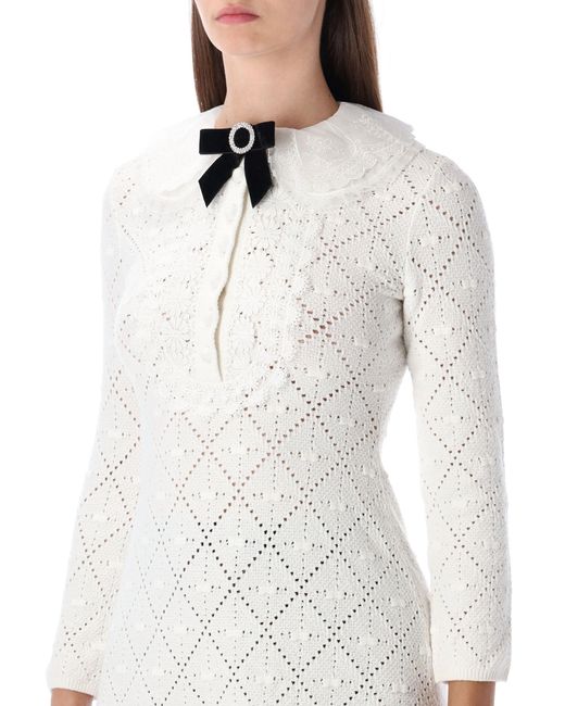 Self-Portrait White Mini Dress Crochet