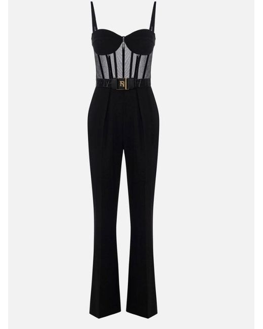 Elisabetta Franchi Licht Crêpe En Tule Jumpsuit in het Black