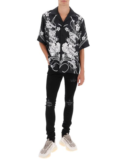 Amiri Bowling -hemd Mit Blumenmotiv in het Black voor heren