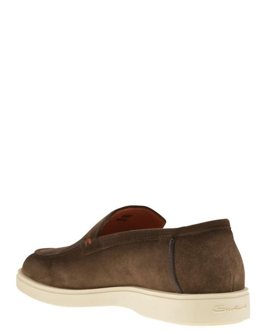 Santoni Suede Mocassin in het Brown voor heren