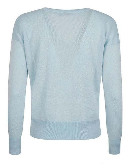 Base London Blue Cotton Blend V Neck Sweater