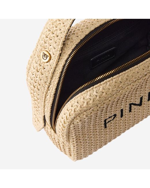 Pinko Natural Small Raffia Bag With Logo