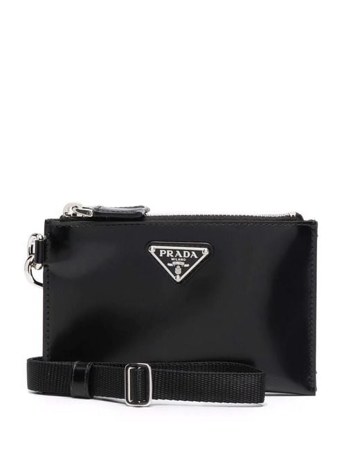 Prada Black Logo Plaque Zip-Up Wallet for men