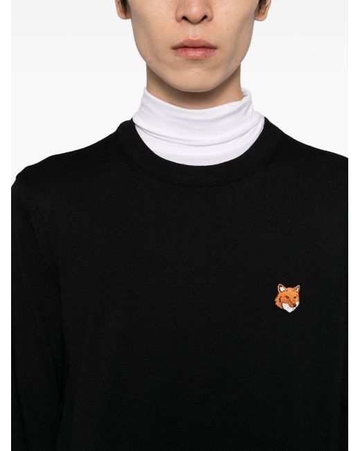 Maison Kitsuné Black Fox Head Wool Crewneck Sweater for men