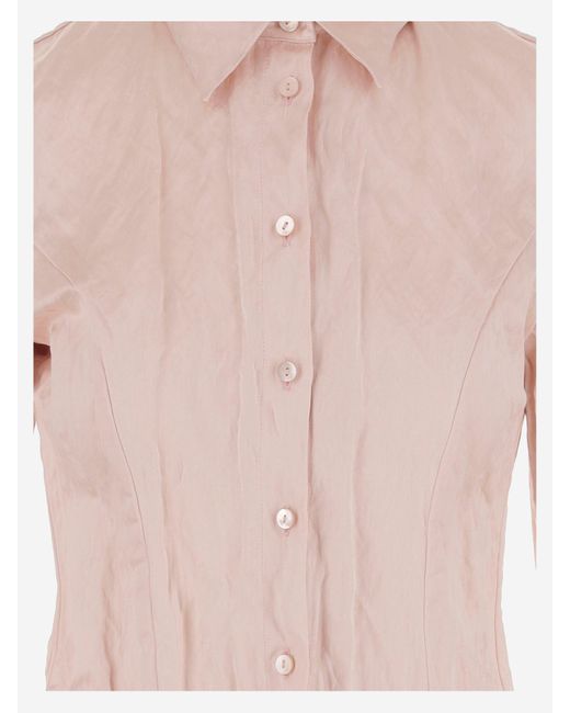 Blumarine Pink Zerknitterte Satinhemd