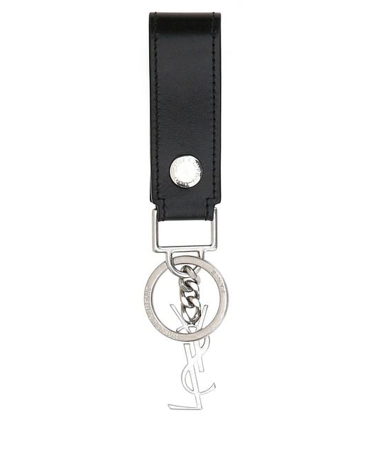 Saint Laurent Black Leather Monogram Key Ring for men