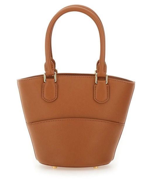 Self-Portrait Brown Leather Tote Bag With Charm