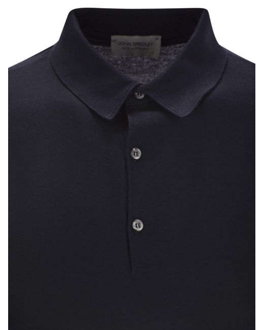 John Smedley Blue Bradwell Cotton Long Sleeved Polo Shirt for men