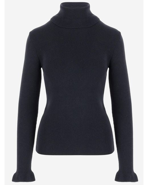 Chloé Blue Wool And Cotton Turtleneck Pullover