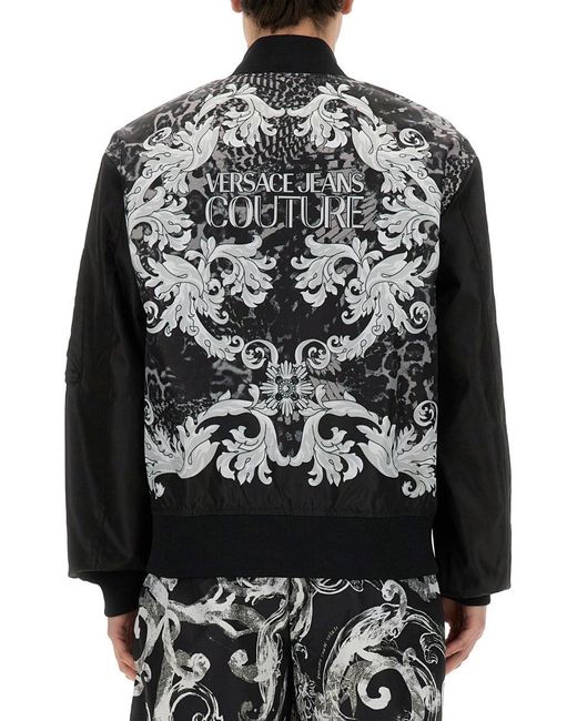 Versace Jeans Couture Black Logo Bomber Jacket With Long Sleeves for men