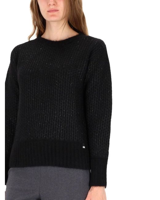 Herno Black Textured Knit Sweater With Loose Fit And Ribbed Detailing