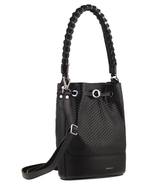 Zanellato Black Monda' Leather Bucket Bag S