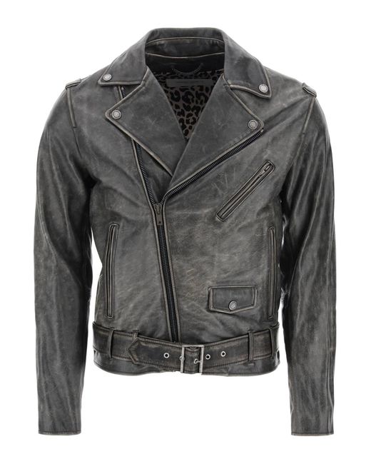 Golden Goose Deluxe Brand Black Vintage Effect Leather Biker Jacket for men