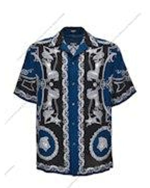 Versace Blue Printed Silk Twill Shirt for men