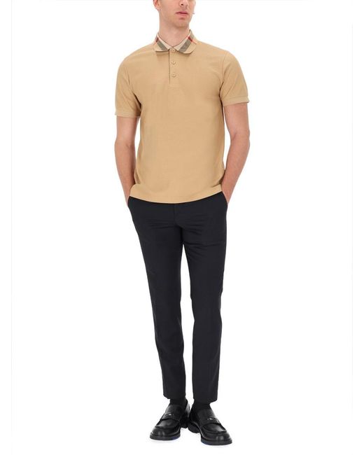 Burberry Natural Polo Shirt With "Check" Collar for men