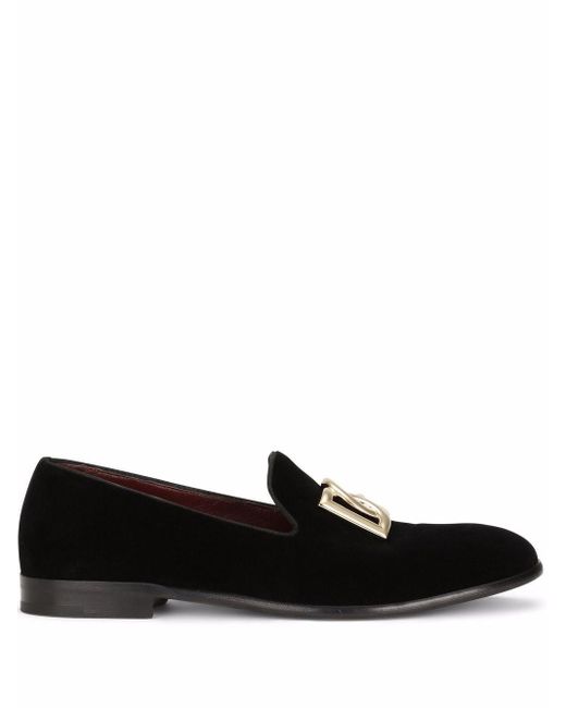 Dolce & Gabbana Black Logo -Velvet -Slipper