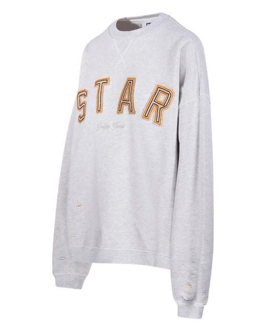 Golden Goose Deluxe Brand White Star/ Oversize Crewneck/ Heavy Fleece/ Destroyed Wash/ Star Vintage Patch