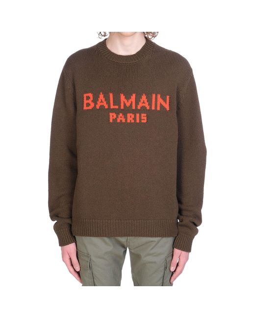 Balmain Woll -Logo -Pullover in Brown für Herren