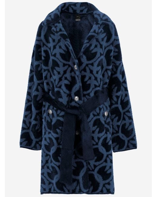 Pinko Blue Nylon Coat With Love Birds Motif