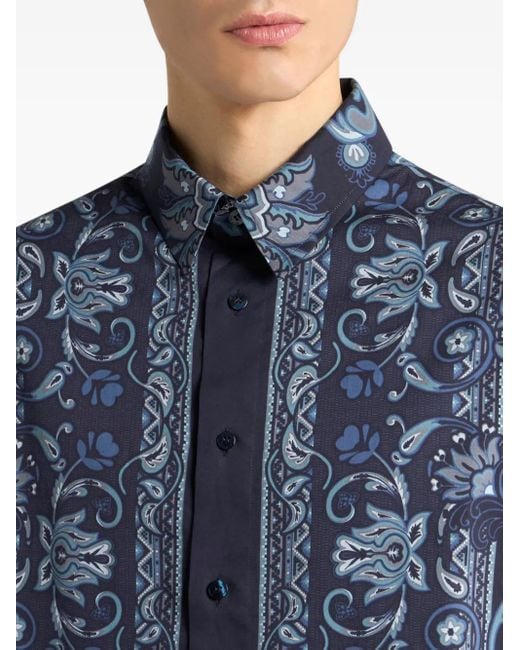 Etro Paisley Print Katoenen Shirt in het Blue voor heren