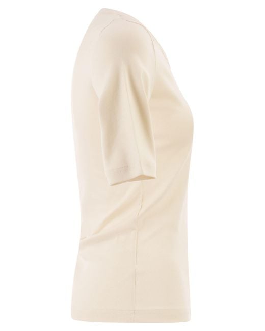 Fabiana Filippi Natural Stretch Cotton Jersey Top With Round Neckline