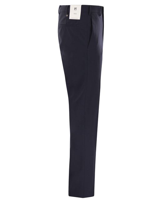 PT Torino Blue Dieci Stretch Virgin Wool Trousers for men