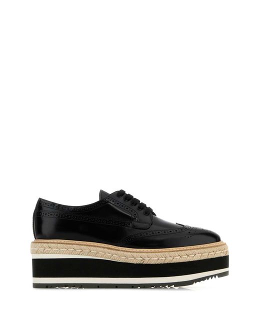 Longchamp Black Leather Lace-Up Shoes