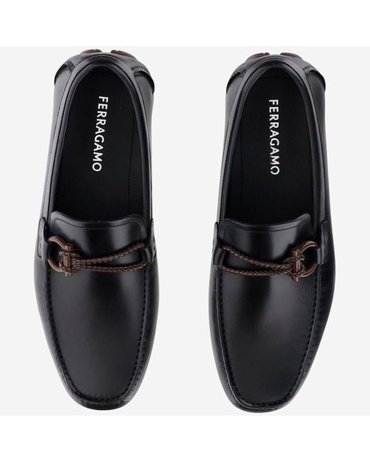 Ferragamo Black Gancini Ornamented Driver Loafers