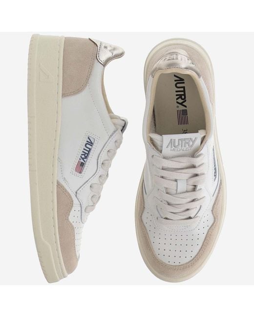 Autry White Suede Insert Perforated Leather Sneakers