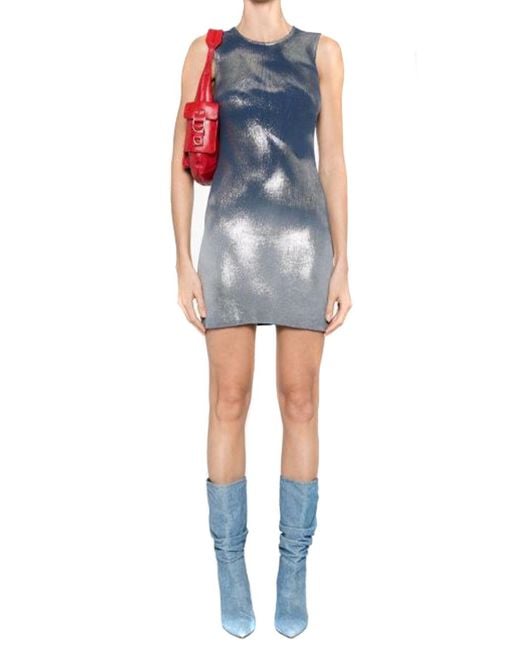 DIESEL Blue Short Knit Dress With Metallic Effects