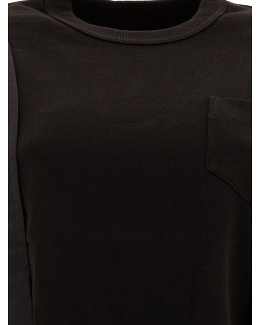 Sacai Black "Nylon Twill x Baumwolltrikot" T -Shirt