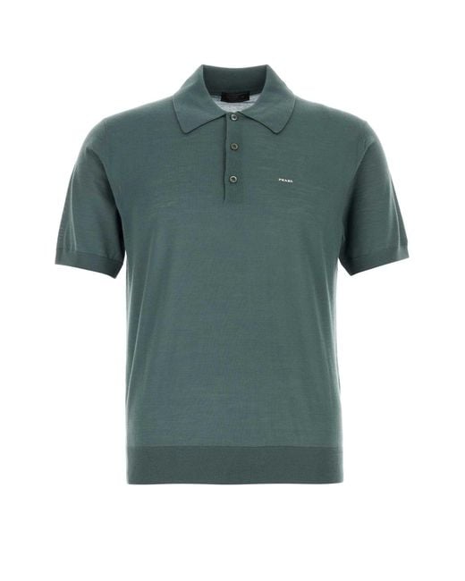 Prada Green Dark Wool Polo Shirt