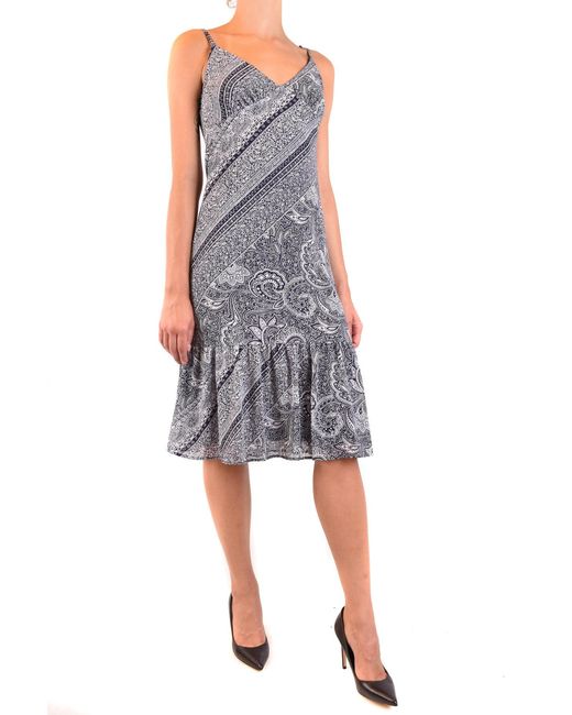 Michael Kors Blue Floral Sleeveless Low-Cut V-Neck Dress
