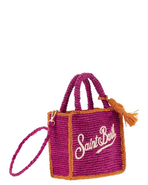 Mc2 Saint Barth Pink Vanity Mini Raffia Bag With Embroidery