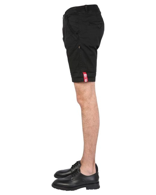 Alpha Industries Black Bermuda With Logo for men
