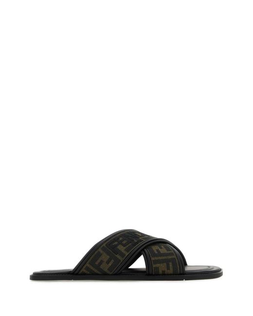 Fendi Black Embroidered Canvas Fussbett Slippers